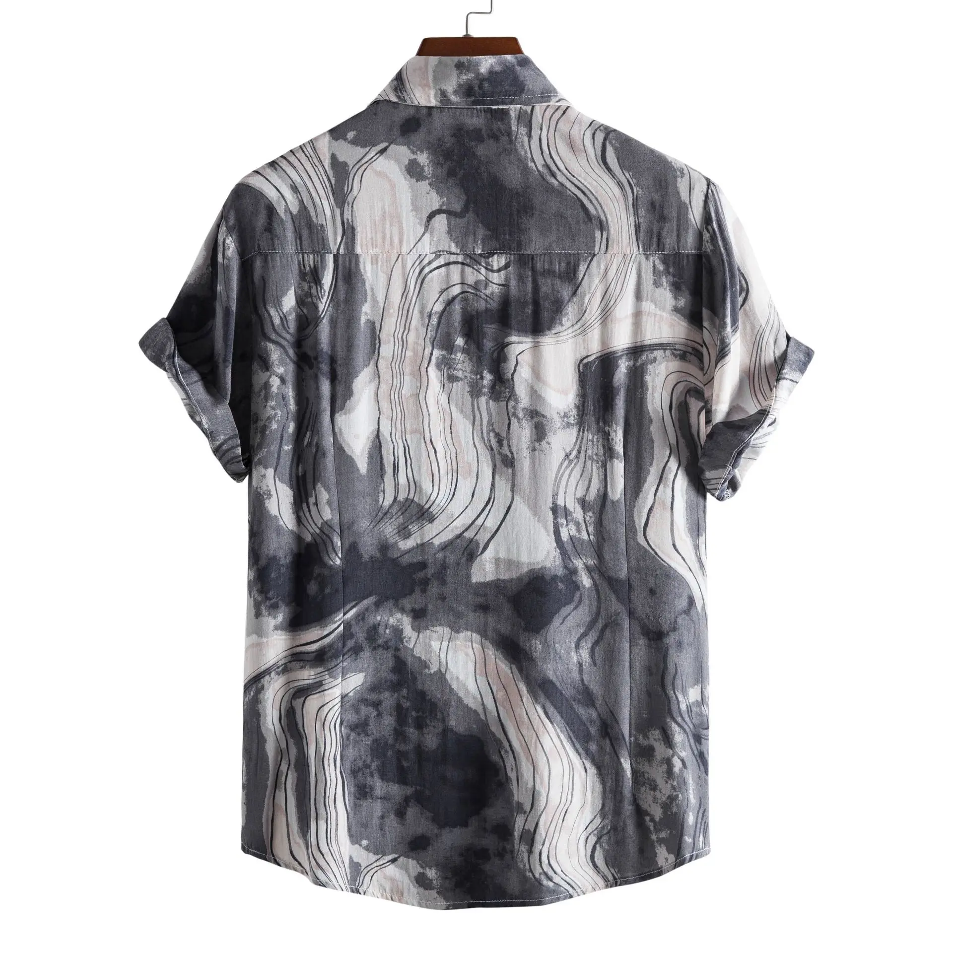 Men's Casual Shirt Striped Printed Short Sleeve Lapel Collar Bright Thread Flocking Citywalk Cotton Summer Ultra-short Style