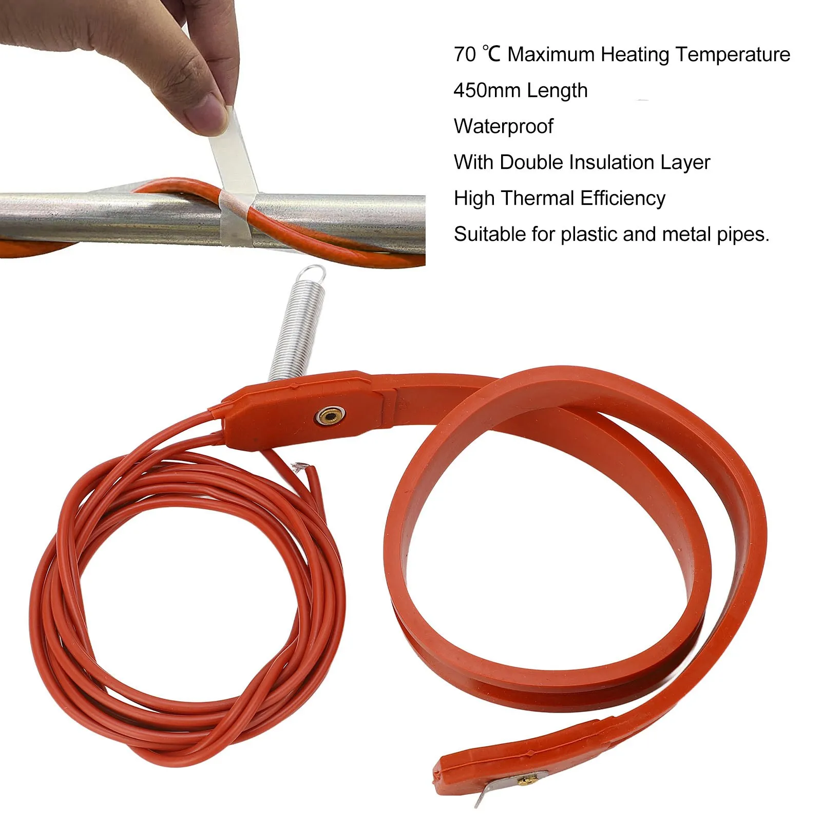 Pipe Heating Cable Self Regulating Heat Tape Quick Warming Waterproof 15mm Width AC 220V 28W 450mm Length for