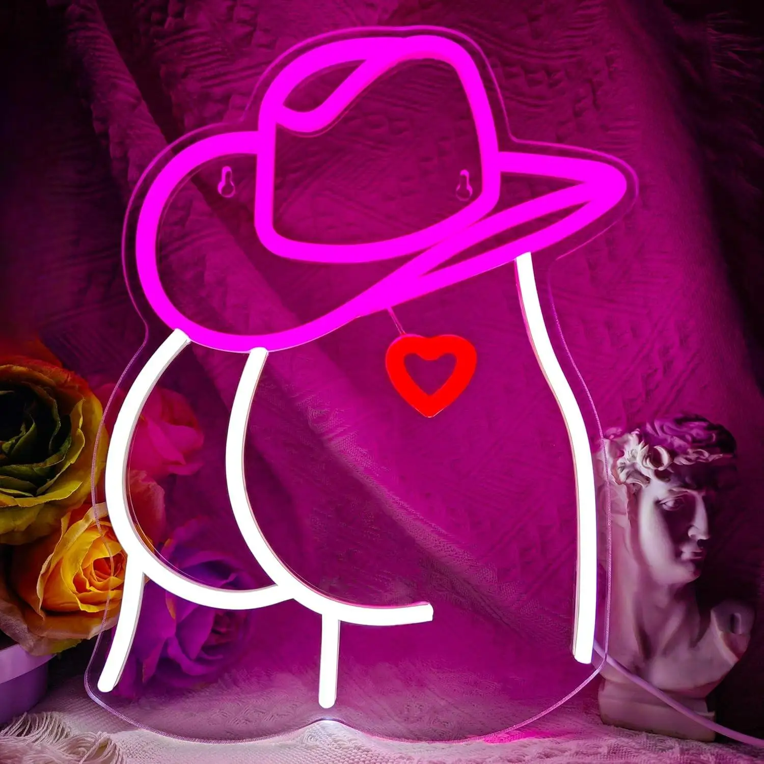 Letrero Luminoso LED Regulable con Diseño de Vaquera para Dormitorio de Niña, Sala de Juegos, Cueva de Hombre, Bar, Fiesta, Boda, Navidad, Decoración de Pared, Regalos, Lámpara de Pared