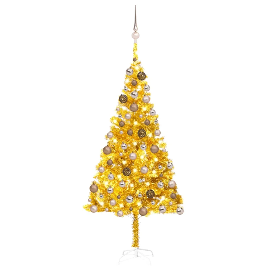 Künstlicher Weihnachtsbaum Beleuchtung & Kugeln Gold 180 cm PET