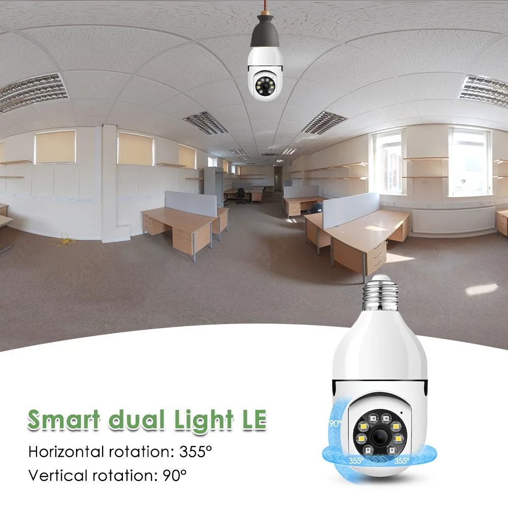 3MP 1296P V380pro/Tuya APP  E27 Lamp Head Soecket PTZ IP Dome Camera  Night Vision Home Security CCTV Intercom Baby Monitor