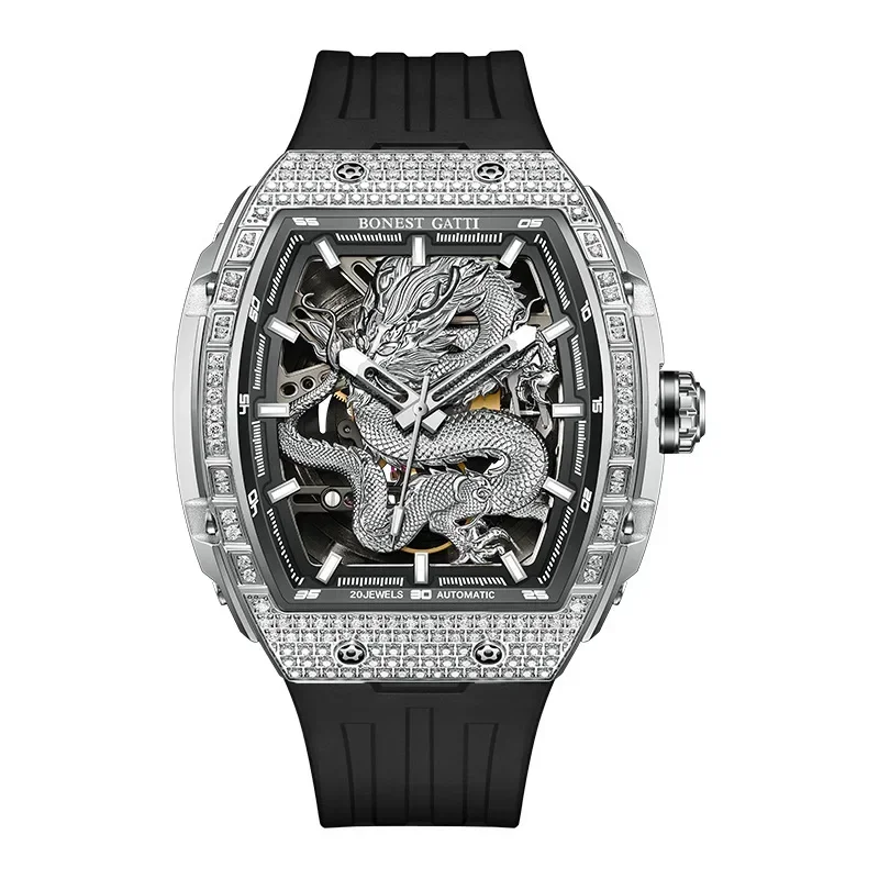 BONEST GATTI watch men's personalized dragon watch relief inlaid diamond temperament fashion mechanical watch