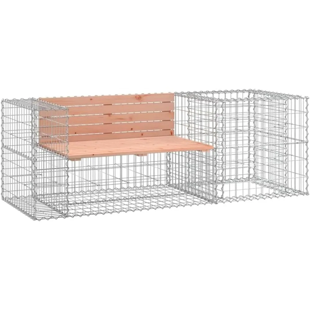 

XL Outdoor Patio Bench with Gabion Basket Base - Solid Douglas Wood and Galvanized Steel - Weather-Resistant