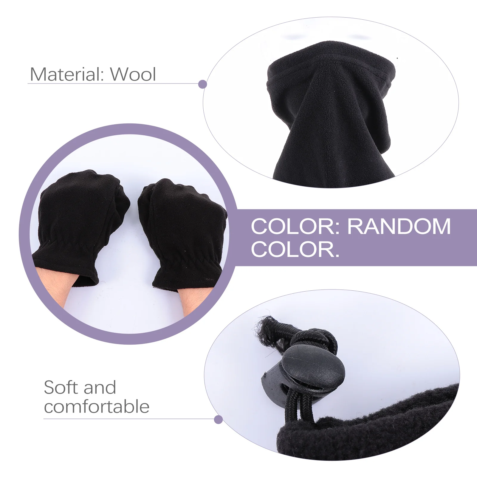 1 مجموعة الشتاء الدافئة الباردة حماية دعوى الصوف سميكة طوق قفازات وشاح يندبروف طقم قبعات أسود متعدد الوظائف الباردة والدليل على