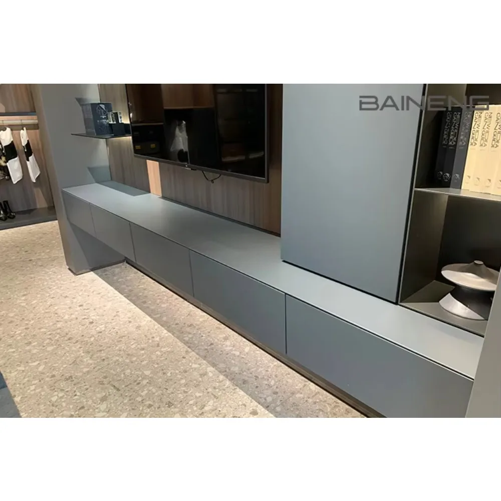 48 Hours Free Design Modern Design Living Room Furniture Slate Background Wall Unit Storage Tv Cabinet With Fireplace view 3