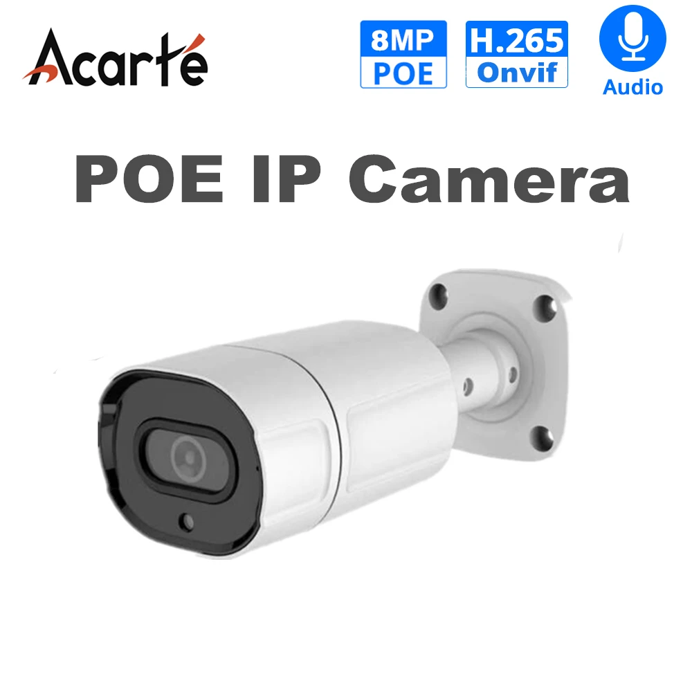 

Acarte Outdoor POE IP Camera 4k 8mp HD Infrared Night Vision IP Security Bullet Camera