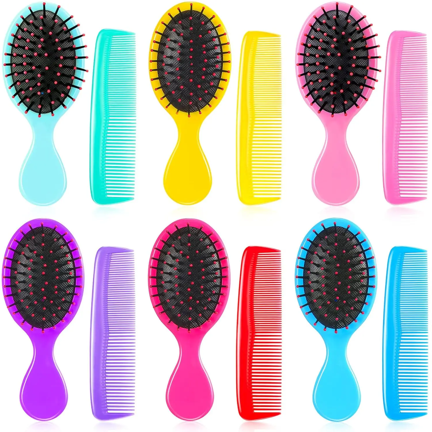 

12-Pack Hair Brush Set: Detangler Brushes & Wide-Tooth Combs for All Hair Types, Portable Styling Tools