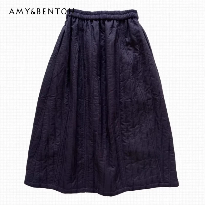

Japanese Retro Design Women's Skirt 2026 Spring New Commuter A-line Elastic Waist Thickened Slimming Mid-length Skirts Ladies