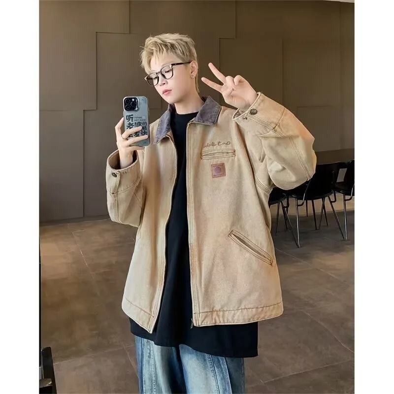 

Casual Loose Men's ort Jeans Jaet Youthful Vintage American Sle Brown Outerwear for Autumn Faionable Cotton Polyester...