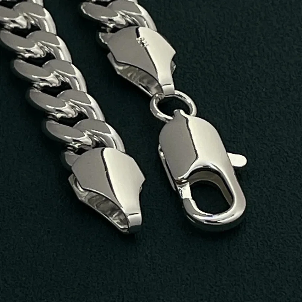 Bracelet en argent regardé 925 pour homme, chaîne cubaine latérale, bijoux de fiançailles, cadeau, 10mm, pouces