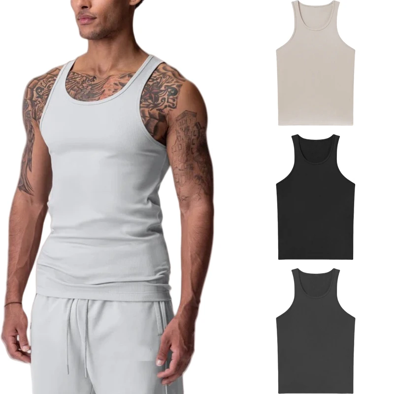 

Men fitness gyms Tank top men Fitness sleeveless shirt Male Screw thread breathable Sports vest Undershirt Gyms Running vest men