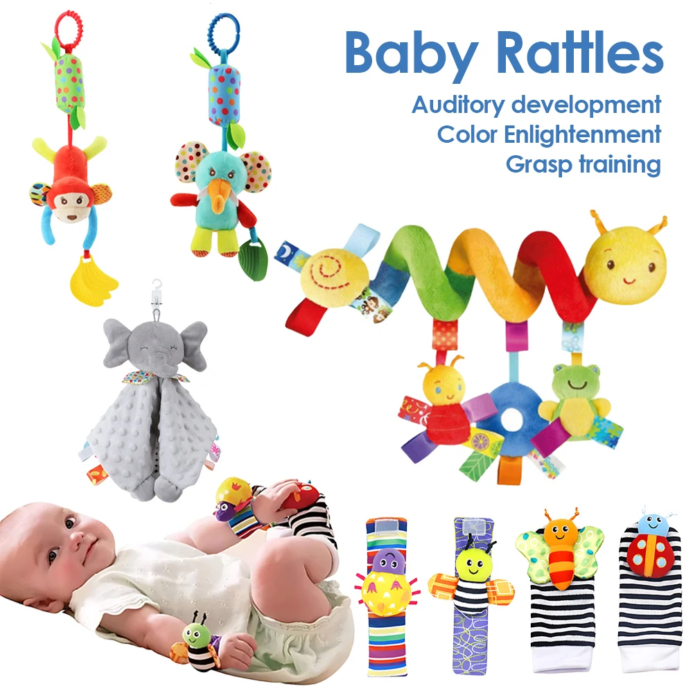 0~24 Months Baby Rattles Soft Plush Toys Foot Wrist Rattle set cartoon Newborn Development Educational Toys For children