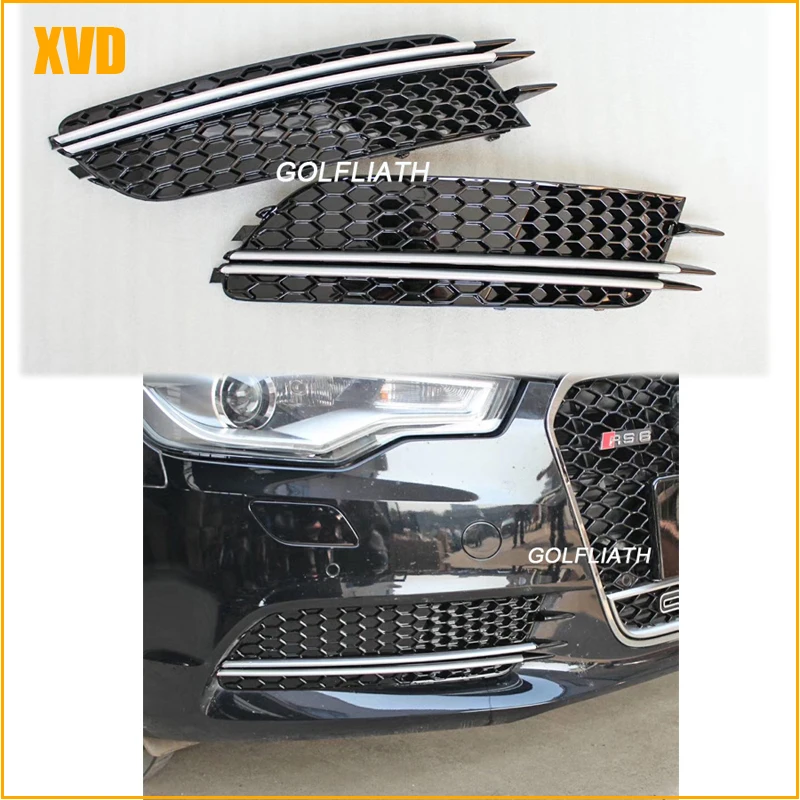 

Одна пара сетчатых решеток RS6, решетки переднего нижнего бампера автомобиля, боковая противотуманная фара, решетка для Audi A6 C7 2012-2015