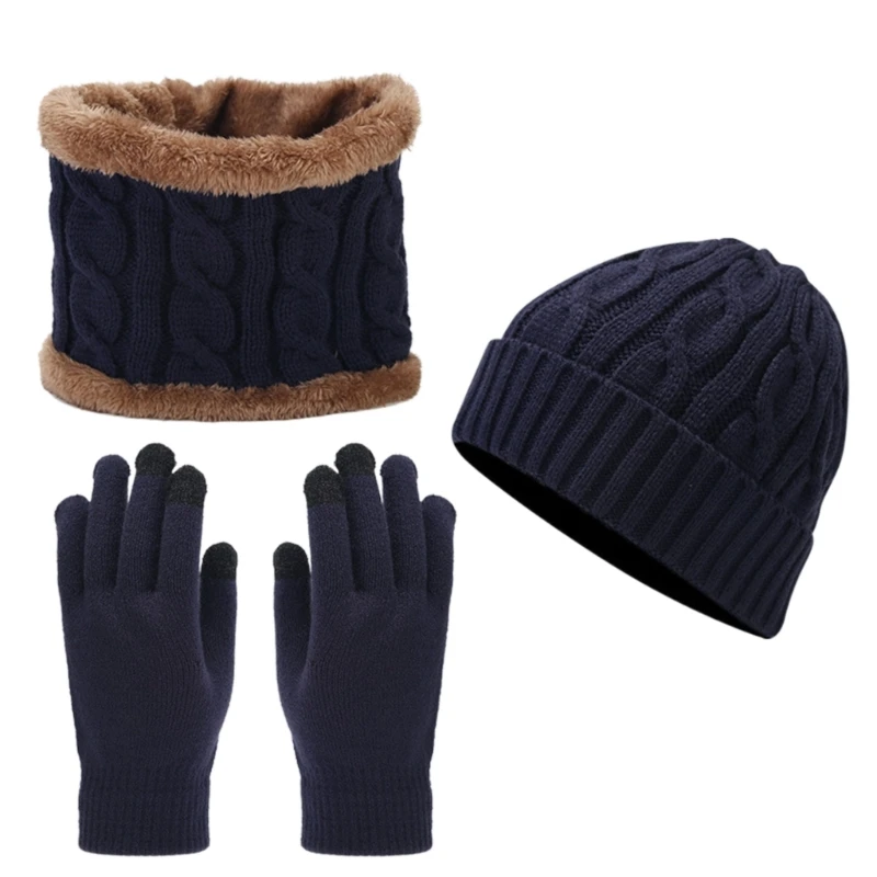 3 uds mujer hombre sombrero guantes cuello polaina conjunto invierno gorro tejido otoño cálido cuello adulto guantes sombrero