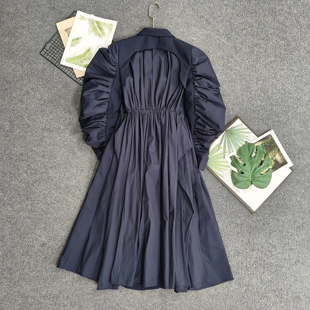 TWOTWINSTYLE Design Sense Vintage Jackets For Women V Neck Long Sleeve Autumn Temperament Folds Jacket Female Style KJA533362