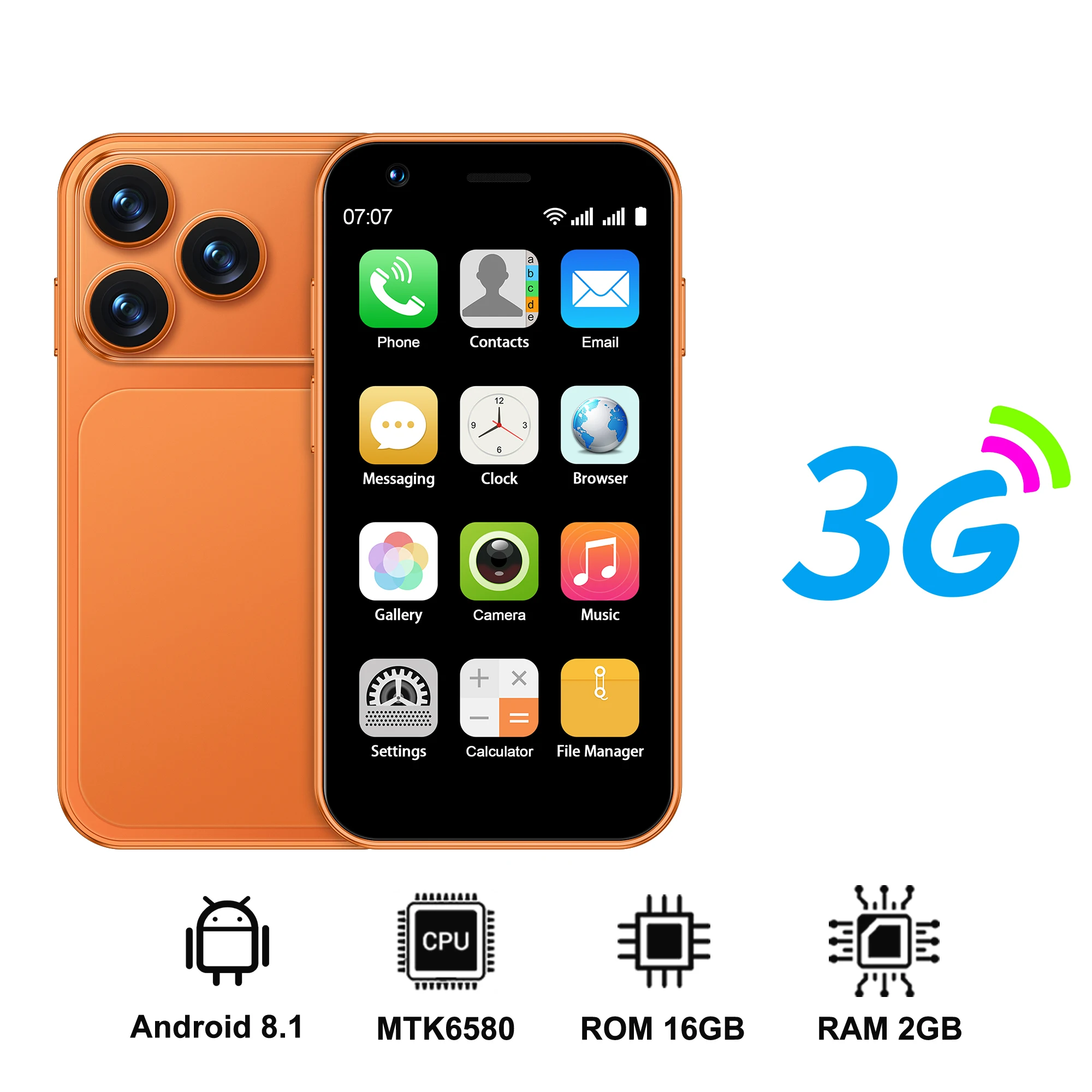 SERVO 18SE MINI Kleine Android-smartphone 3G WCDMA Dual SIM-kaart 2GB + 16GB Play Store Wi-Fi Face Unlock 3.0 inch Mini-smartphones