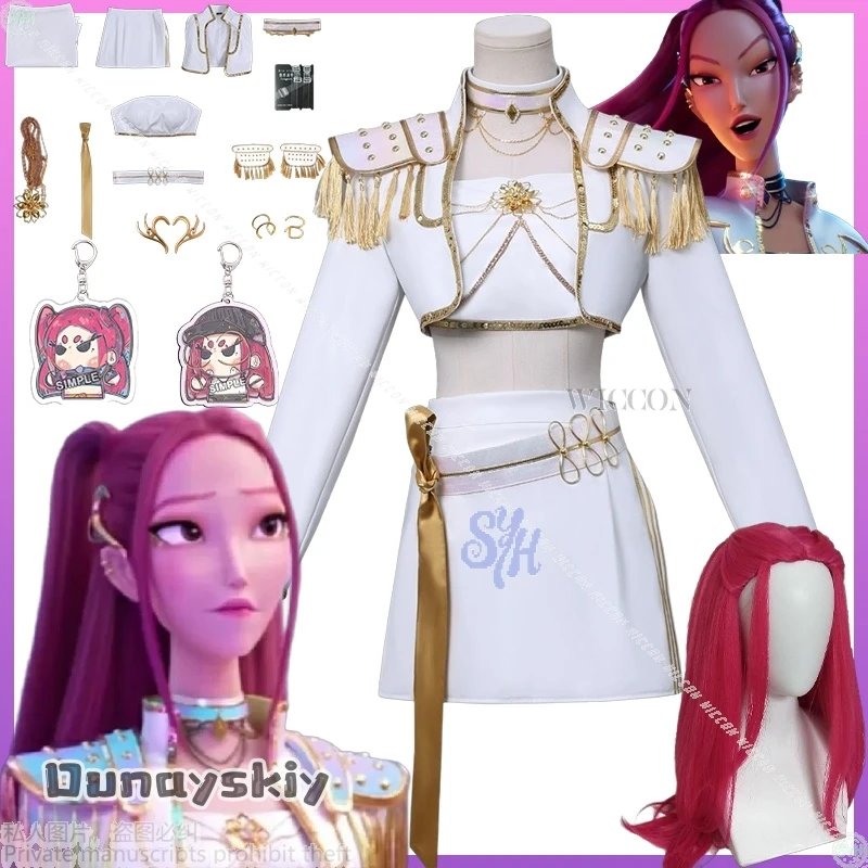 

Mira Huntrix WHAT IT SOUNDS LIKE Stage Uniform Anime Movie Kpop Demon Cosplay White Korea Idol Sexy Mini Dress Halloween 코스프레