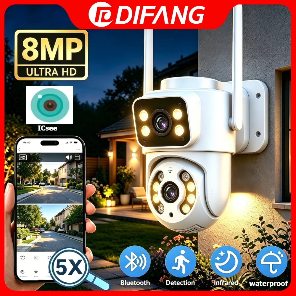 

4K 8MP WiFi Camera Home Security 360° Dual Screen PTZ CCTV H.265 ICsee Xmeye ONVIF Video Surveillance IP Cam