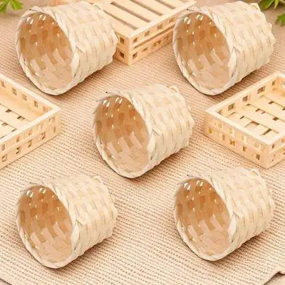 

5 Pcs Bamboo Weaving Storage Basket Small Bulk Desktop Woven Craft Decor Weave Flower Baskets for Home