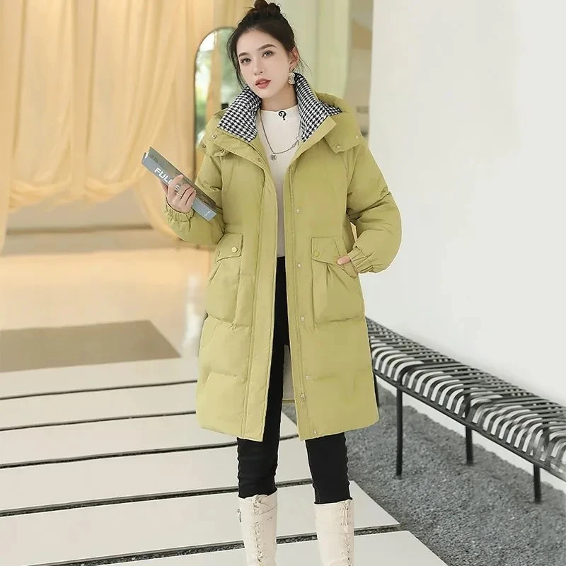 Removable Hat Cotton-padded Jacket Mid Length 2023 New Stand-up Collar Over-the-knee Cotton-padded Jacket Winter Waterproof Coat