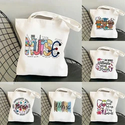 Nurse Love Printed Shopping Shoulder Bag Kawaii Women's Environmental Handbag Large Capacity Shopper Canvas Fashion Handbag