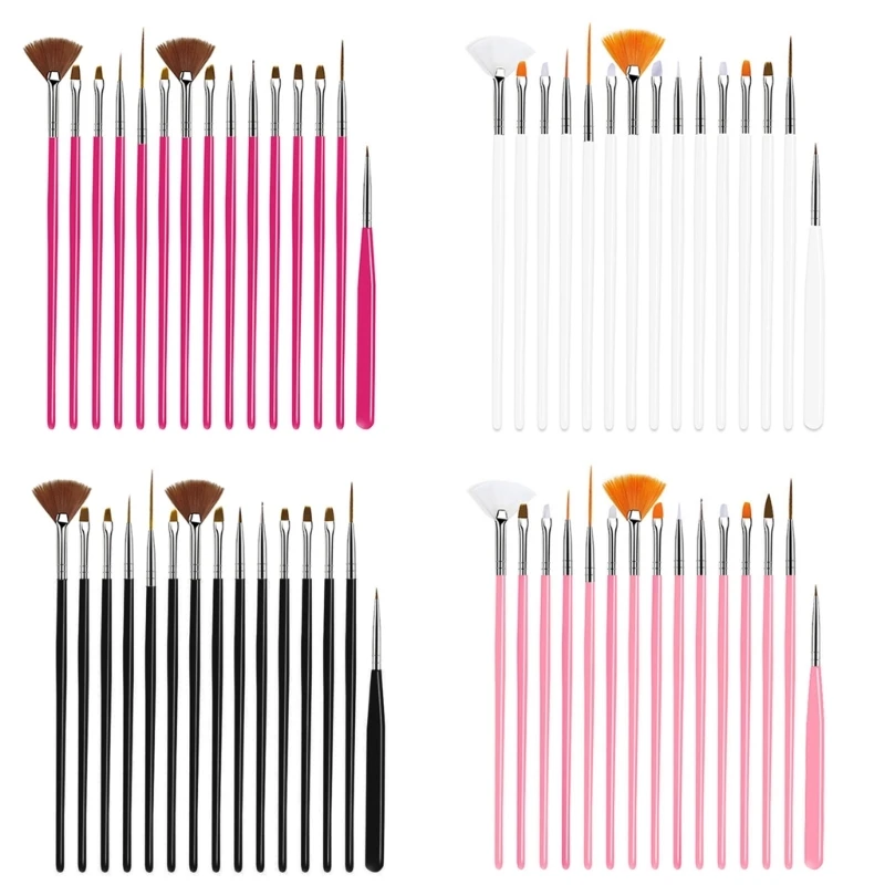 Nail Artists Essential Brushes With Dotting Instruments 15Pcs Set Manicure Tools For Gel Nail Art Accessories