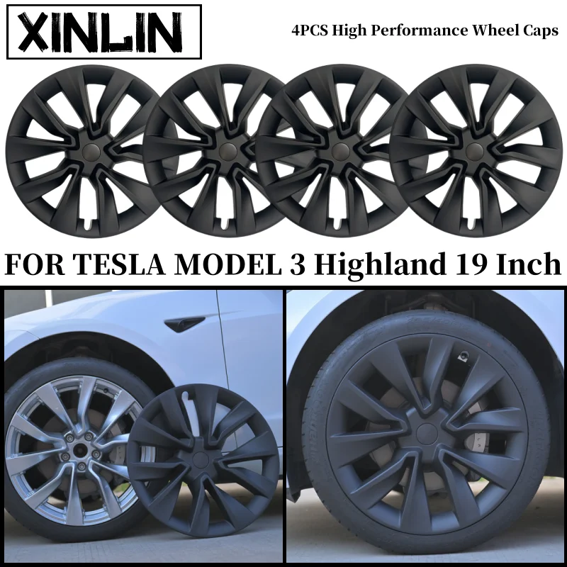 19-Inch Wheel Cover 4PCS For Tesla Model 3 Highland 2024 Performance Hub Caps Replacement Wheel Cap Full Rim Cover Accessories