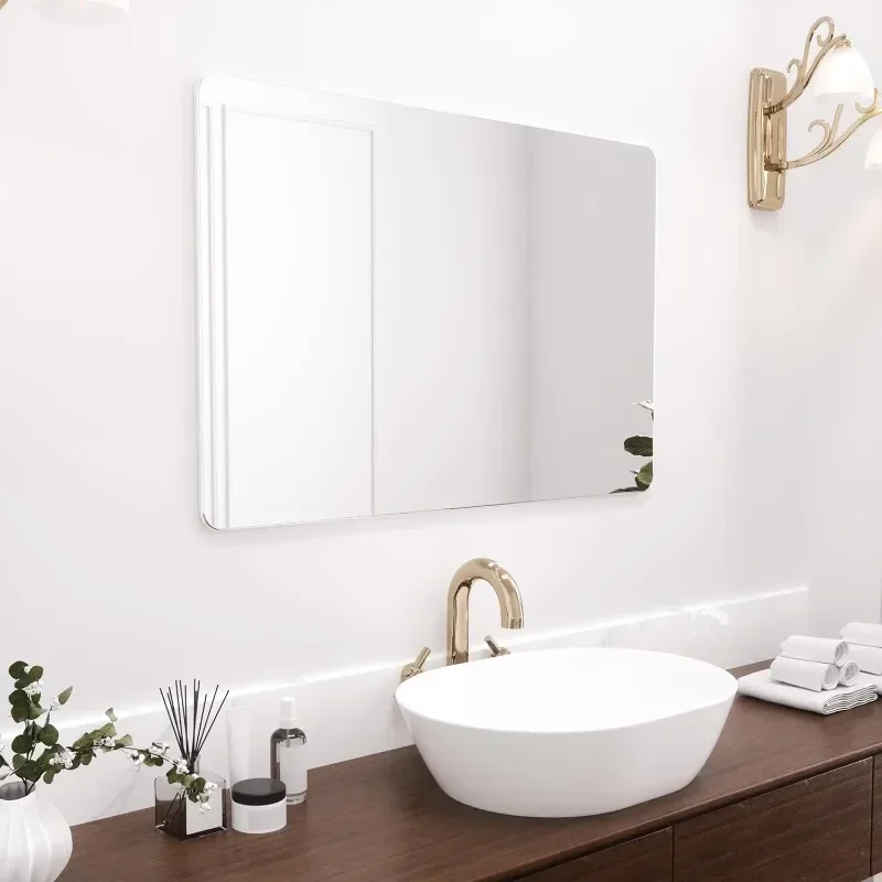 22x30 Inch Wall Mirror with HD Float Glass, Modern Frameless Rounded Corner Bathroom Mirror