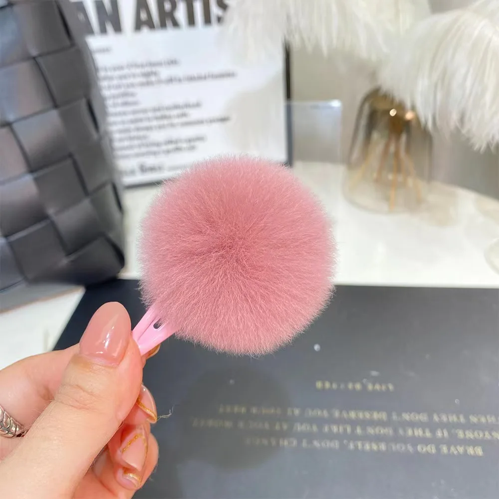 Real Otter Rabbit Hair Hairclip,A pack of 2 pieces Colorful Hair Ball,BB Women's Hair Clip Cute Headpiece, Fluffy Side hair clip 5