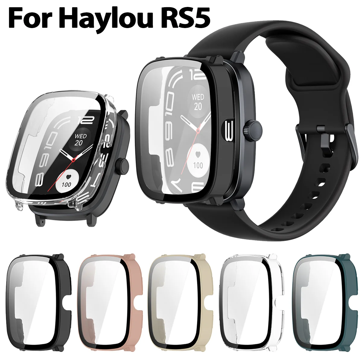 Полный защитный чехол для ПК для Haylou RS5, бампер, жесткая рамка, стеклянные чехлы с полным покрытием, аксессуары в виде ракушек