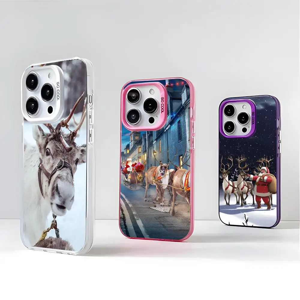 Christmas Reindeer Phone Case 2024 IMD Case For IPhone 16 15 Pro XR XS 7 8 Plus SE2024 Shockproof Color Phone Funda Cover