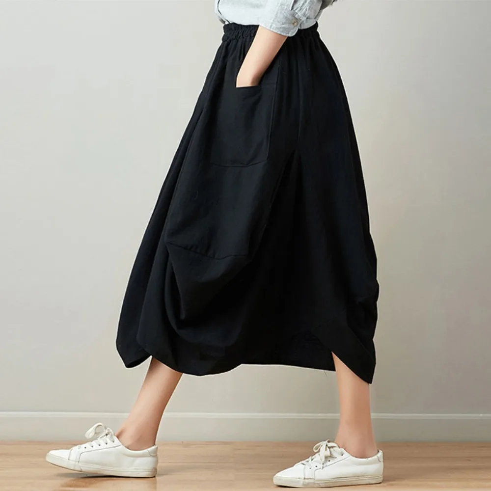 Vintage Röcke für Frauen Kleidung Casual Kleidung Streetwear Baumwolle Leinen Harajuku Sommer Elegante Solide Laterne Rock