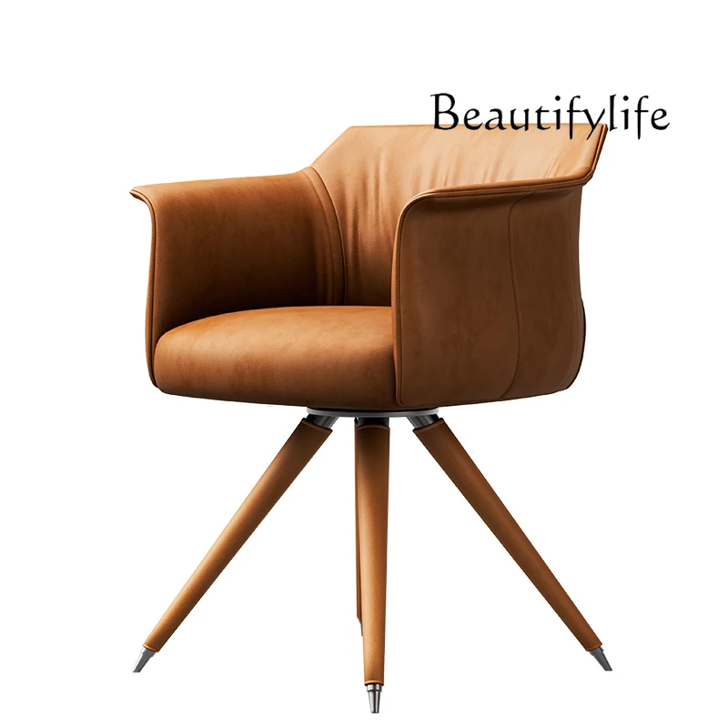 

Italian column book chair luxury home study leather swivel chair modern light luxury rotatable book chair