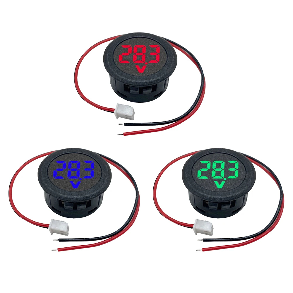 DC 4-100V Car Voltage Current Meter LED Digital Display Detector Panel Round Voltage Meter Two-wire Multimeter Panel