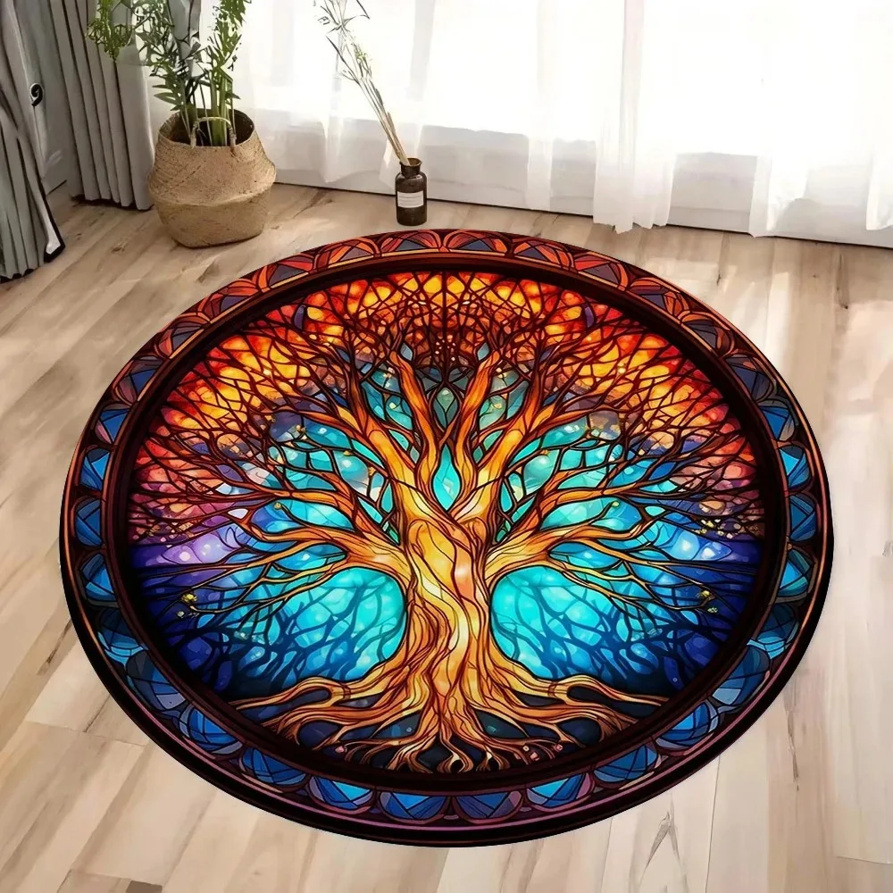Round Rug, Washable Floor Mat for Home or Meditation Space, Spiritual Decor Accent