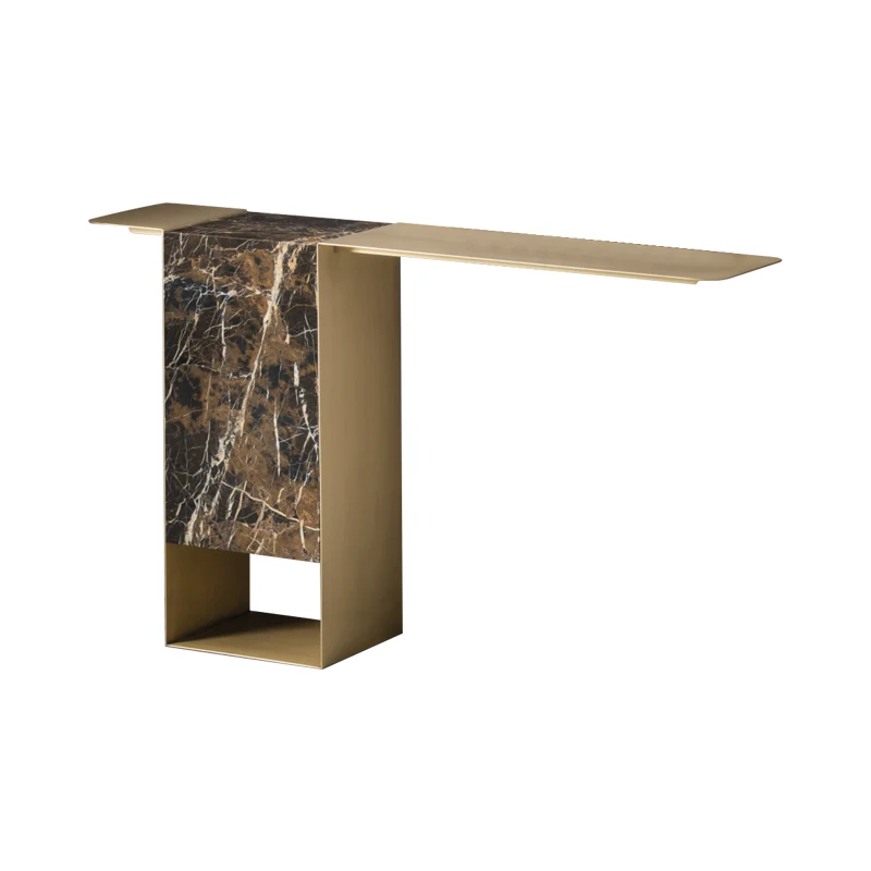

Entrance cabinet of stainless steel entrance table against the wall