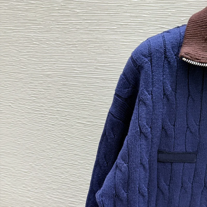 Wysokiej jakości, wielokolorowy, spiralny wzór, patchworkowy kardigan damski z półgolfem i zamkiem błyskawicznym, sweter 25916135