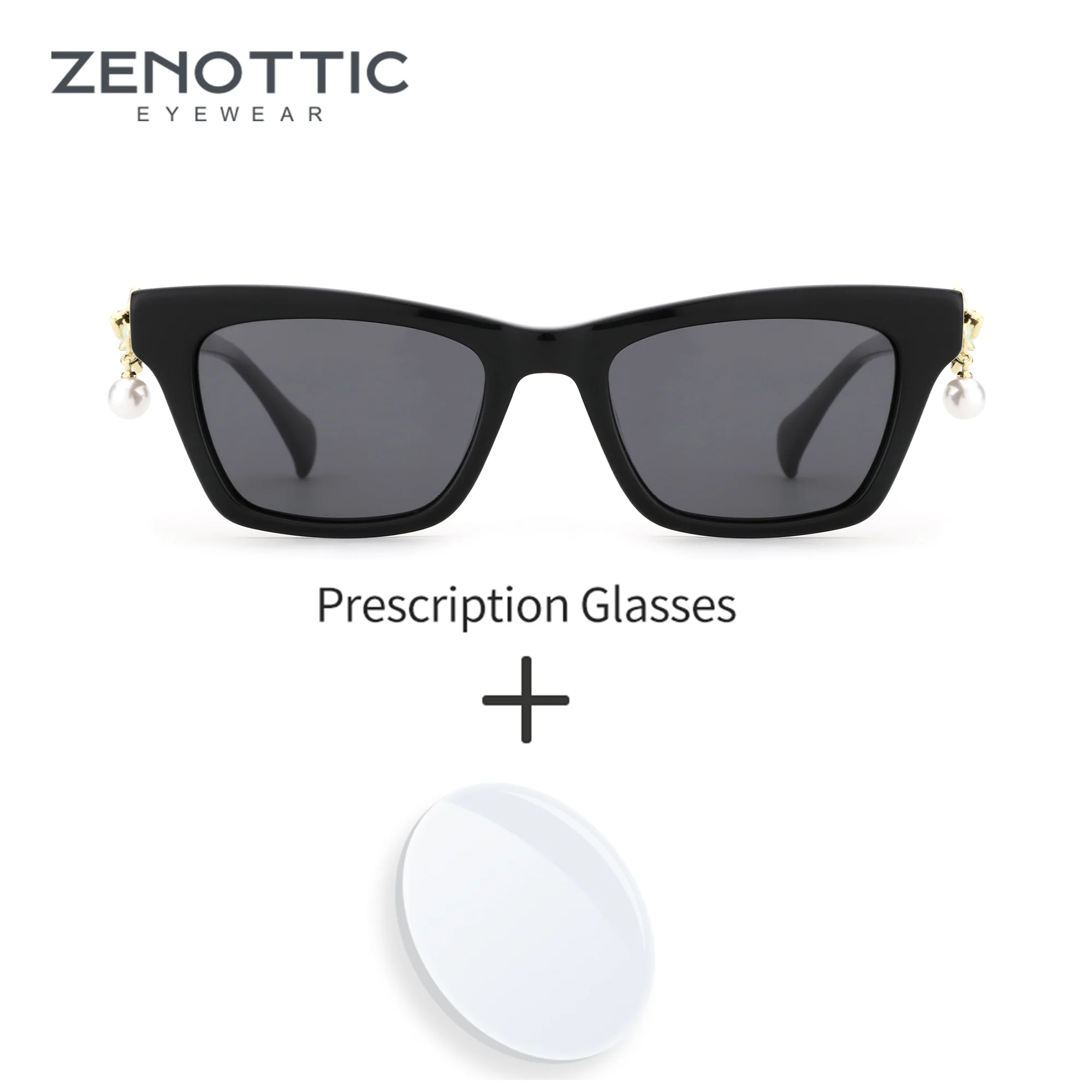 

ZENOTTIC Square Prescription Sun Glasses For Women Black Acetate UV400 Protection Polarized Myopia Sunglasses For Outdoor