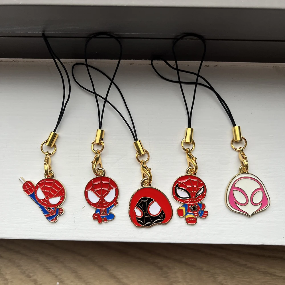 5 шт., брелки с подвеской из сплава «Человек-паук», милый мультяшный ремешок для телефона, подвесной аксессуар для рюкзака для детей, студентов