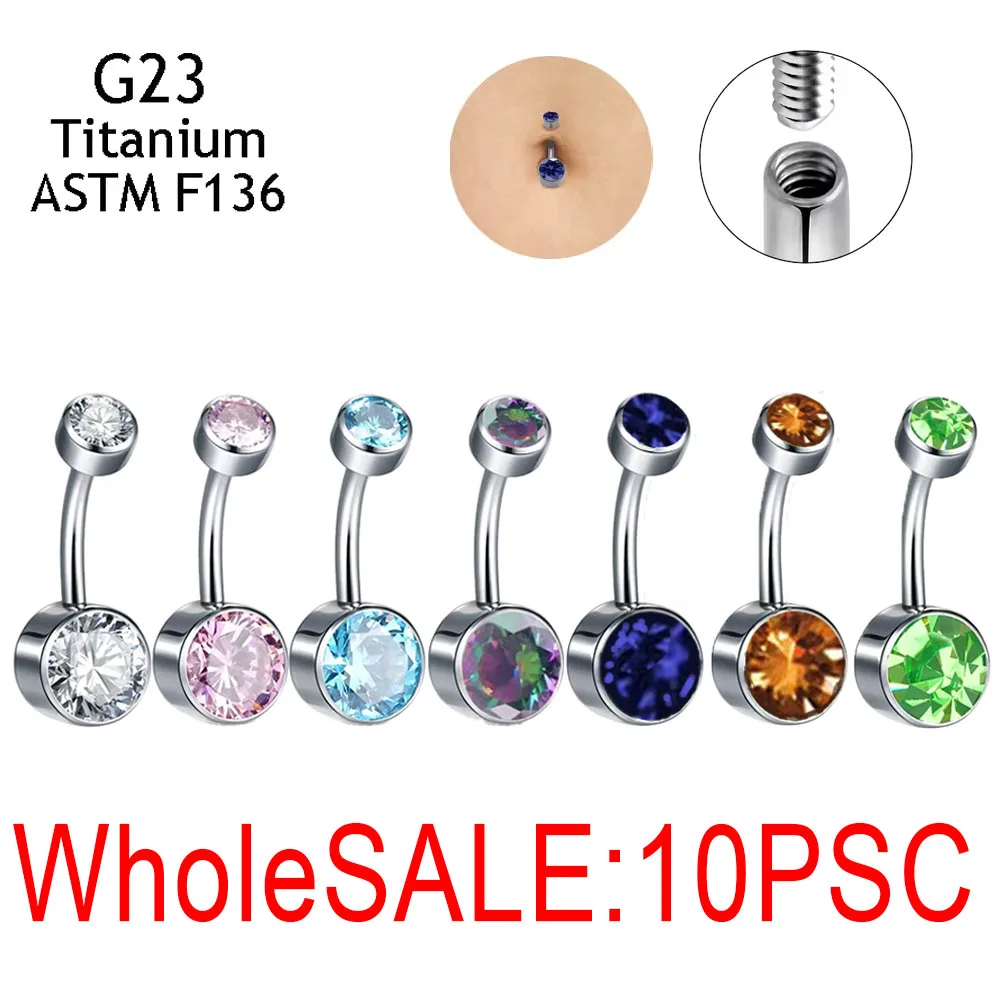 

10PSC Popular G23 Titanium Belly Button Rings Navel Piercing 5A CZ Gems Nombril Bar Belly Piercing Sexy Body Jewelry For Women