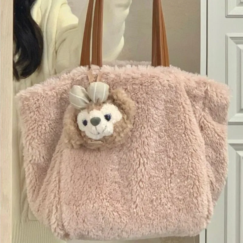

JIAERDI Sweet Lovely Pink Tote Bag Women Plush Soft Large Capacity Shoulder Bags Ladies 2025 Autumn Winter Lightweight Handbag
