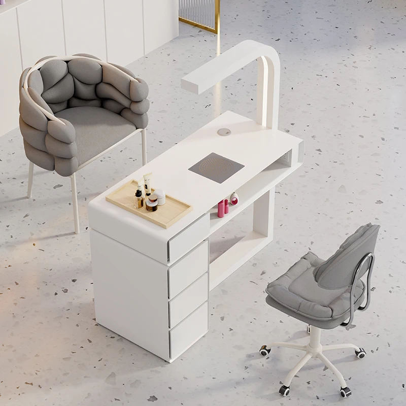 Profesional Glamour Nail Table With Light Modern Italian Elegant Nail Table Aesthetic Retro Mesa De Manicurista Saloon Furniture