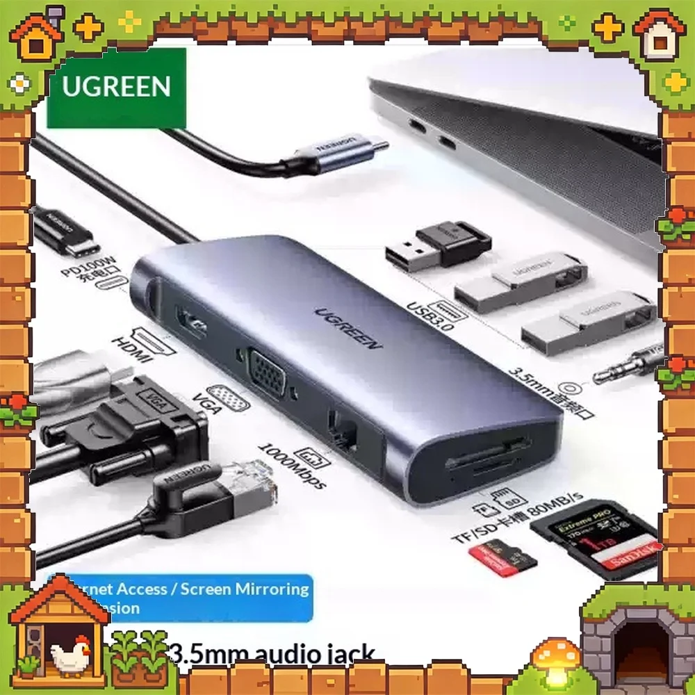 UGREEN 80133 10 in 1 USB C Hub HDMI VGA Multiport Adapter Type C Dock Station for Laptop PC