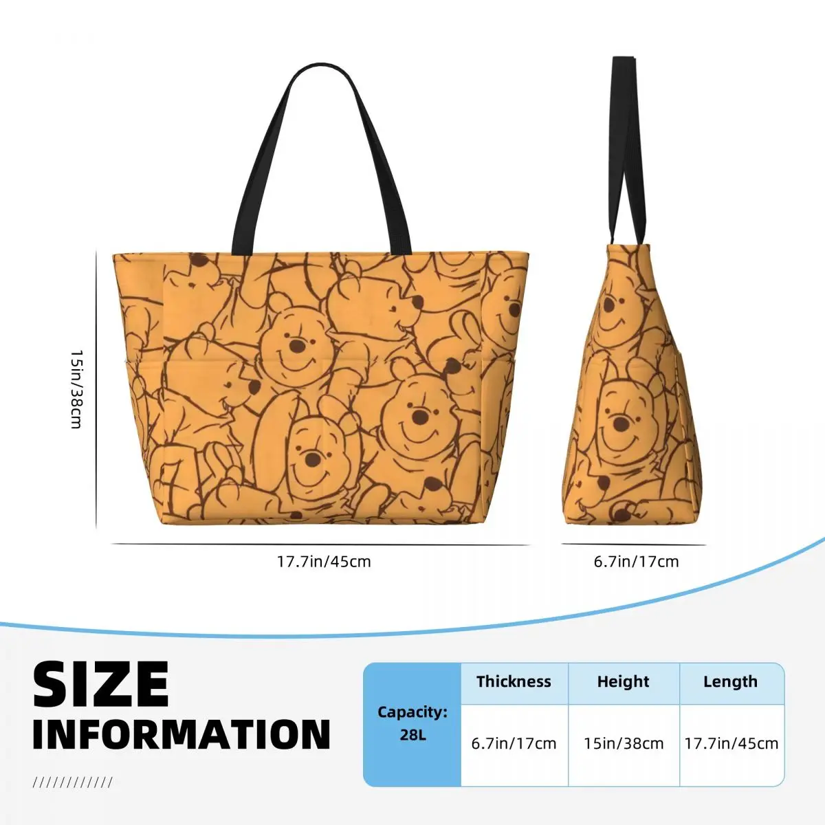 Custom Winnie The Pooh Beach Tote Bag Women Cartoon Bear Large Compartment Beach Gym Travel Bags