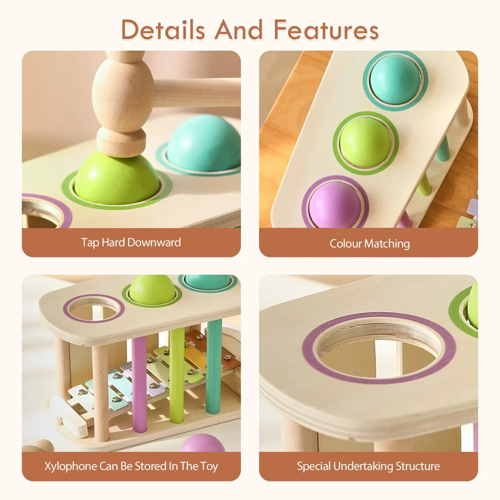 Montessori Baby Musical Instruments Toys Two-in-one Multifunctional Percussion Instruments Knock Ball Toy Kid Education Toy Gift