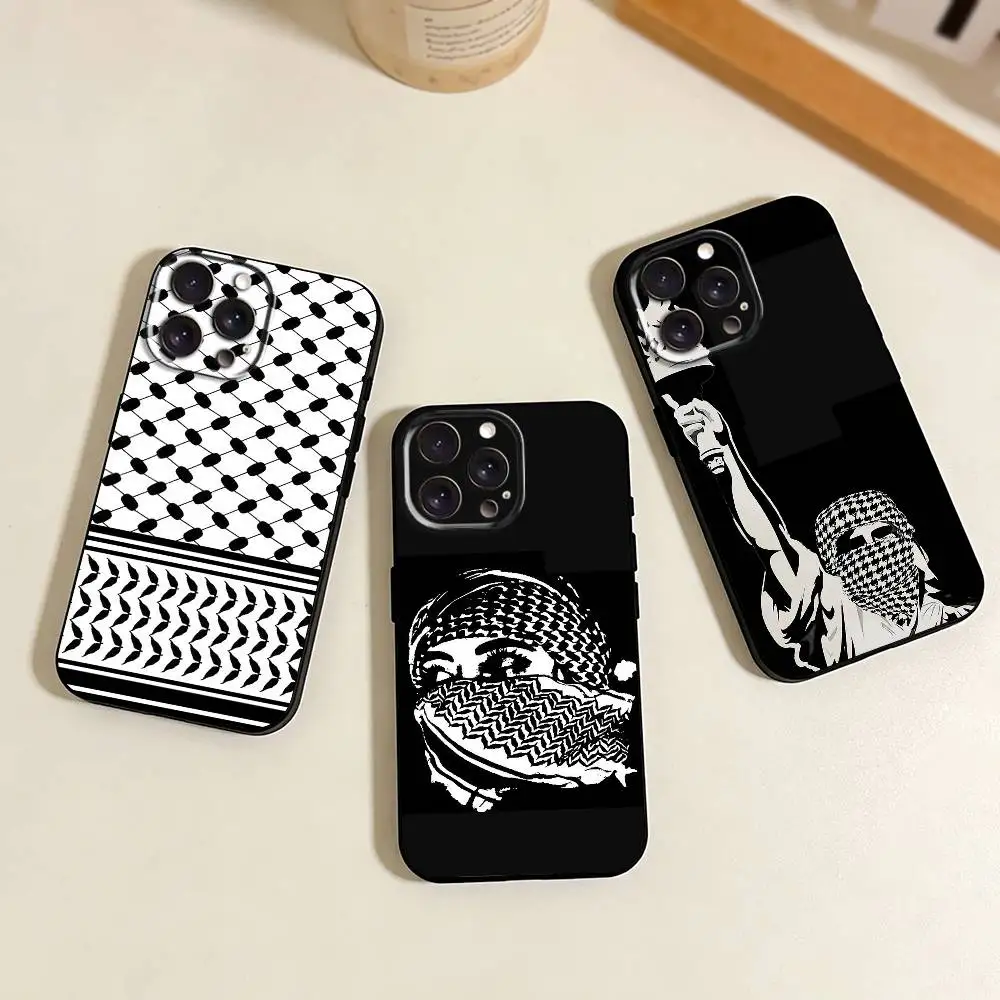

H-Hattah K-Keffiyeh Fashion Phone Case For iPhone 17,16,15,14,13,12,11 Plus,Pro Max,XS,Soft Silicone Black Cover