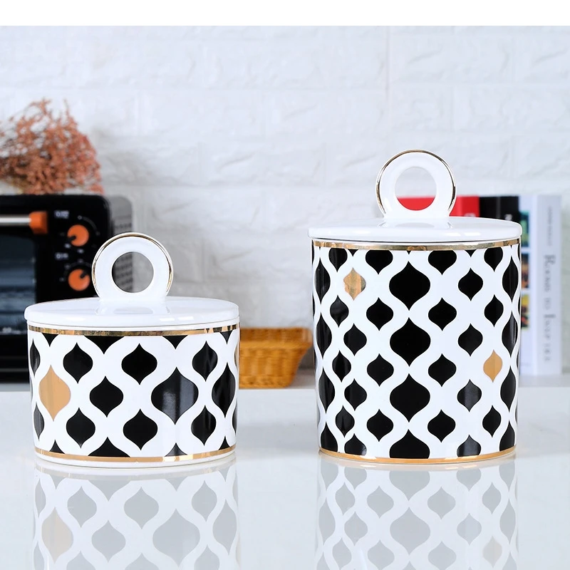 Ceramic General Jar Geometry Candy Can Ginger Storage Covered Vessel Ornaments Home Decoration Accessories