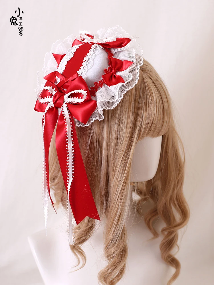 Original Red Silk Satin Ballet Style Lolita Hair Band Side Clip Top Clip Headband KC Girly Girl Sweet Gadget