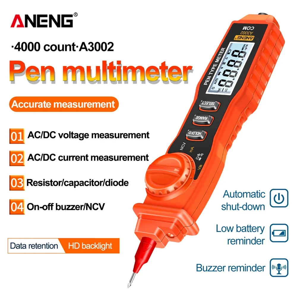 ANENG A3002 Digital Multimeter Pen Type 4000 Counts AC/DC Voltage Resistance Diode Continuity  Non Contact  Tester Tool thc pen