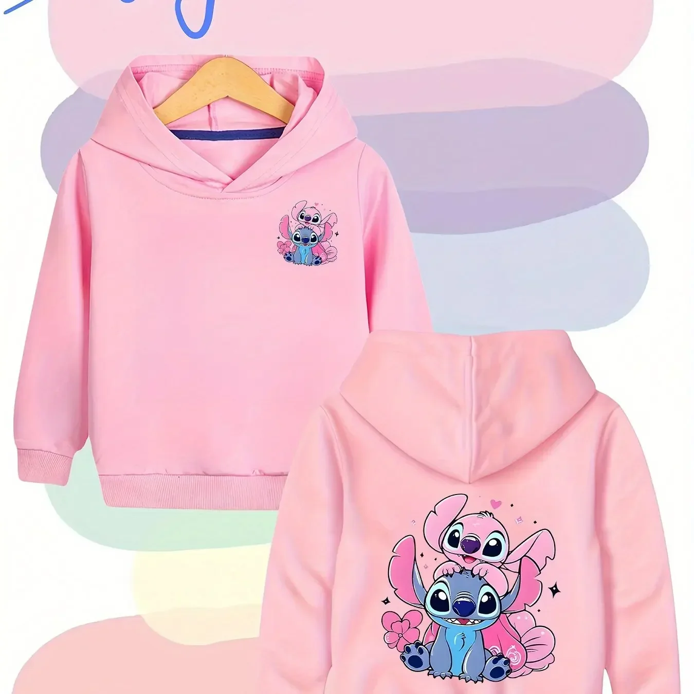 

Disney Kawaii Stitch Cute Double-sided Printed Children's Hoodies Warm and Comfortable for Boys Girls in Autumn and Winter